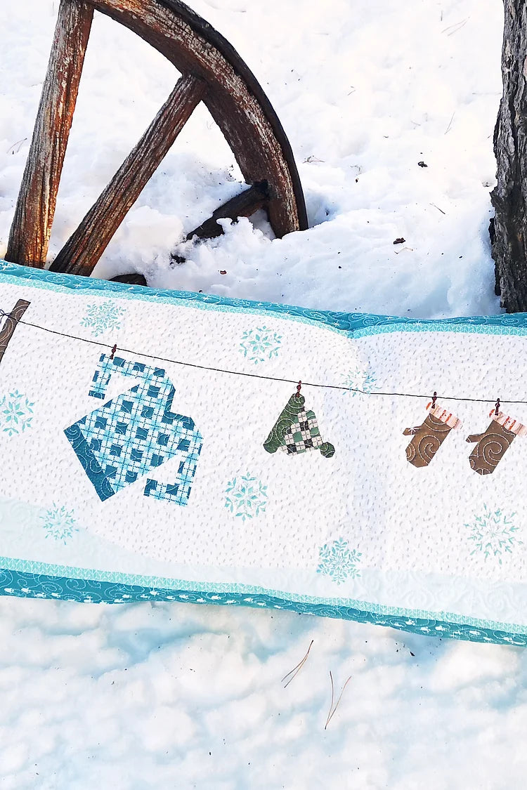 Winter Clothesline Bench Pillow Machine Embroidery Pattern